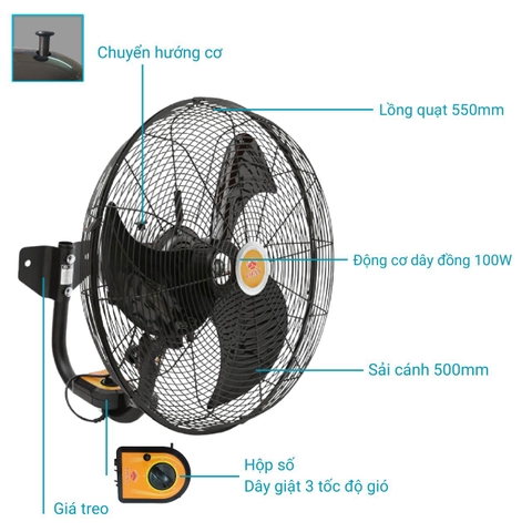 Quạt treo công nghiệp Lifan T-20CN 100w cánh 50cm sử dụng quán cafe, nhà ở, khung rạp, trường học