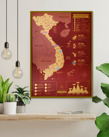 Bản Đồ Cào Việt Nam Phiên Bản ĐỎ HOÀNG KIM – Vietnam Scratch Map Red Velvet Edition