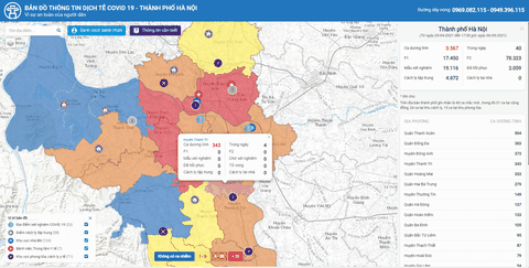 Cách xem bản đồ COVID-19 TP Hà Nội