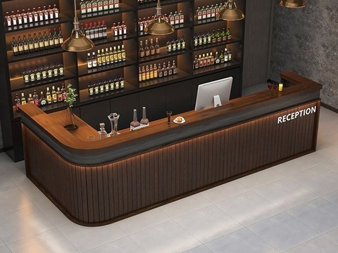 Quầy bar pha chế cafe chữ L QB003 gỗ MDF mặt đá có đèn led