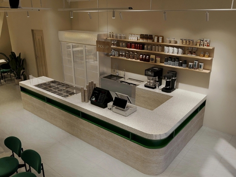 Quầy Bar Pha Chế Cafe Chữ L Mặt Đá - QB002