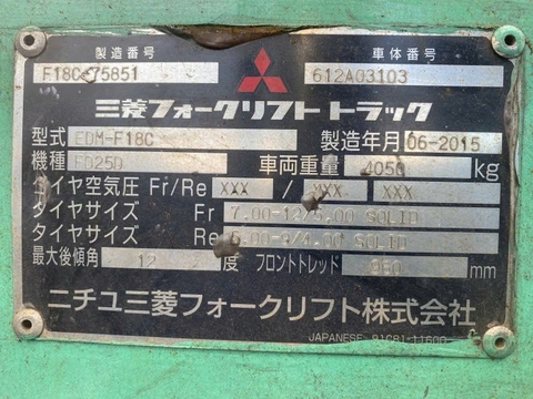 Xe nâng dầu 2.5 tấn MITSUBISHI FD25D-75 Số Sàn Đời 2015 (Gật Gù)