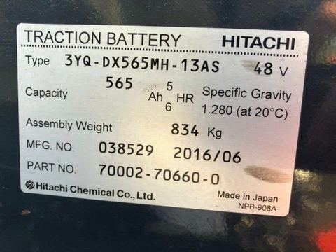 Xe nâng điện cũ ngồi lái 2.5 tấn NYK FB25P-77-300 Đời 2016 (Bình HITACHI 565Ah)