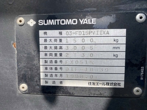 Xe nâng dầu 1,5 tấn SUMITOMO 03-FD15PVIIXA số sàn nhập Nhật giá tiền chục