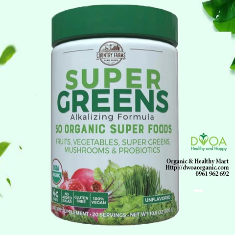 Hỗn hợp 50 siêu thực phẩm hữu cơ  Super Greens Country Farms 300g