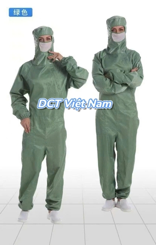 BỘ QUẦN ÁO PHÒNG SẠCH LIỀN THÂN CÓ MŨ CHỐNG TĨNH ĐIỆN