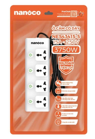 Ổ cắm có dây Nanoco NES43415-5