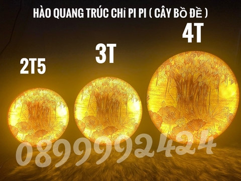 HÀO QUANG TRÚC CHỈ PIPI, TRANH TRÚC CHỈ NỀN VÀNG CÂY BỒ ĐỀ CÓ DIMMER ĐIỀU CHỈNH ÁNH SÁNG 25cm-30cm-40cm