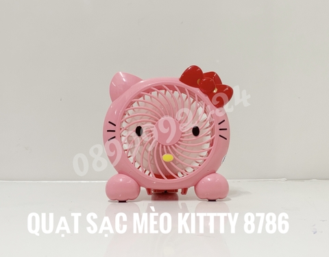 Quạt sạc cầm tay + để bàn Mèo Kitty 8786