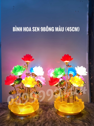 BÌNH HOA SEN 9 NGỌN BÔNG MÀU PL 45CM