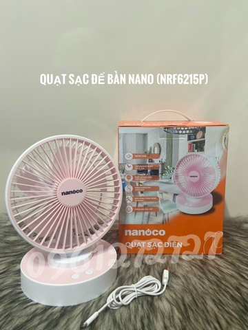 QUẠT SẠC ĐỂ BÀN NANOCO NRF6215 CHÍNH HÃNG 4 CẤP ĐỘ GIÓ, CÓ KÈM PIN