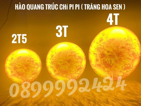 HÀO QUANG TRÚC CHỈ PIPI, TRANH TRÚC CHỈ NỀN VÀNG TRĂNG HOA SEN CÓ DIMMER ĐIỀU CHỈNH ÁNH SÁNG 25cm-30cm-40cm