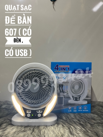 QUẠT SẠC 4 IN 1 607 CÓ ĐÈN LED, ĐIỀU CHỈNH ĐƯỢC HƯỚNG QUẠT, QUẠT SẠC 607