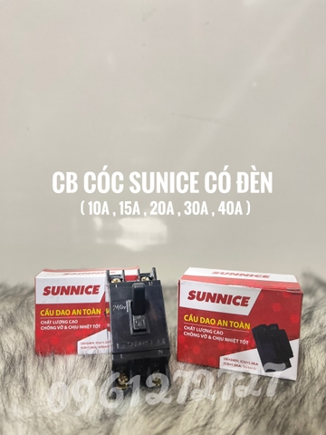 CB CÓC SUNNICE MÀU ĐEN CÓ ĐÈN 10A-20A-30A-40A , APTOMAT CHỐNG GIẬT