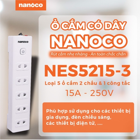 Ổ CẮM NANOCO NES5215-3 15A 250V 3750W CHÍNH HÃNG