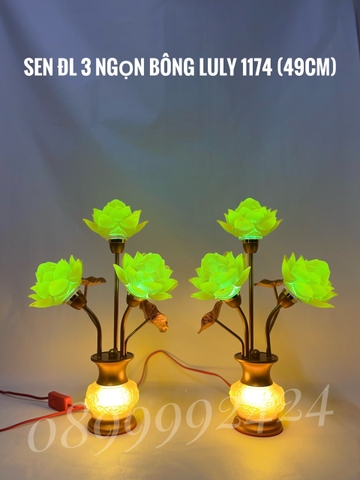 ĐÈN THỜ LƯU LY 3 NGỌN MÀU VÀNG 1174 (49CM) GIÁ BÁN 1 CẶP