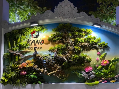 SÂN VƯỜN HỒ CÁ KOI KẾT HỢP TRANH ĐẮP TƯỜNG