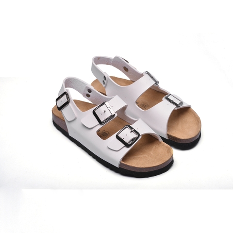 Sandal nữ 2 khóa da pu trắng handmade