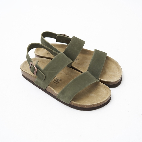 Sandal 2 quai da bò rêu đế trấu