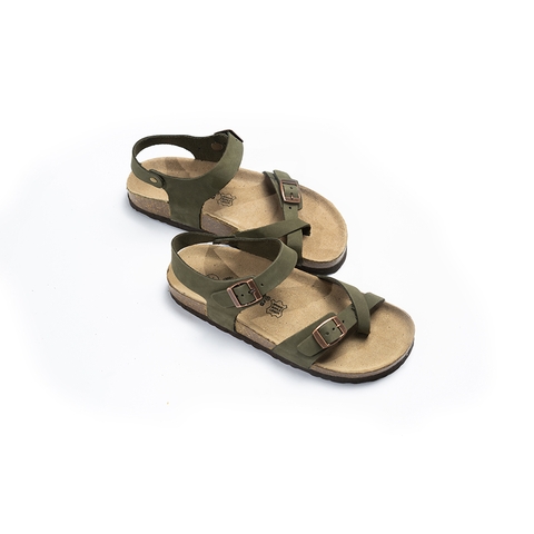 Sandal unisex xỏ ngón da bò rêu handmade