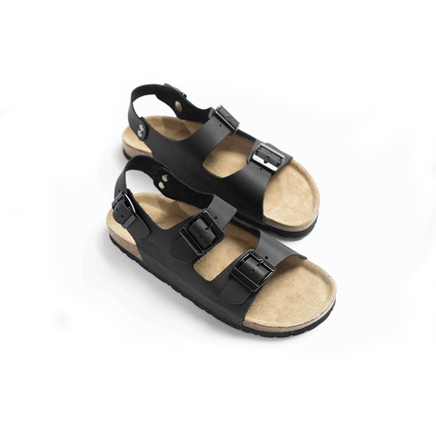 Sandal unisex 2 khóa da bò thật đế trấu