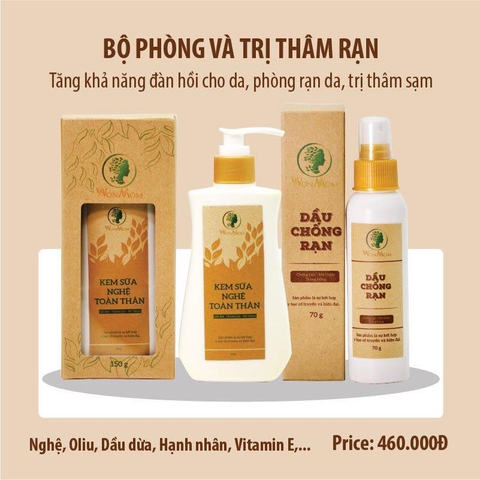 Bộ Dầu chống rạn và Kem sữa nghệ toàn thân phòng và trị thâm rạn da Wonmom - Việt Nam