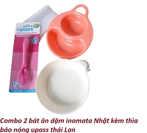 Combo 2 bát ăn dặm inomata Nhật kèm thìa báo nóng upass thái Lan - KBN 112716 / 112730