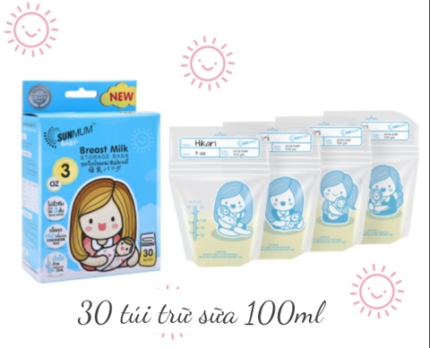 Hộp 30 túi trữ sữa mẹ 100ml không BPA Sunmum Thái Lan