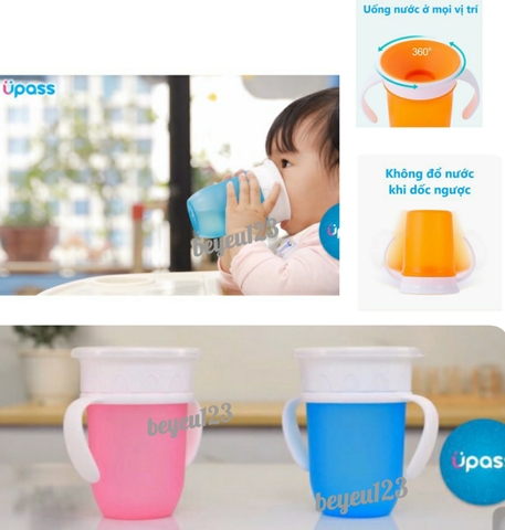 Cốc tập uống / Ly uống nước 360 độ có tay cầm Upass Thái Lan - UP0337N