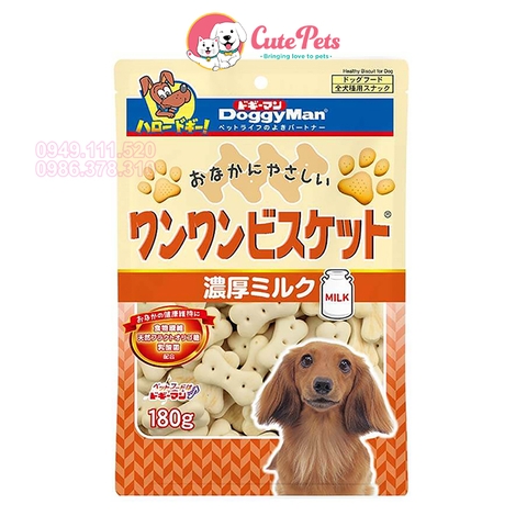 Bánh thưởng cho chó DoggyMan Biscuits 180g Bánh quy vị sữa hình khúc xương - Cutepets