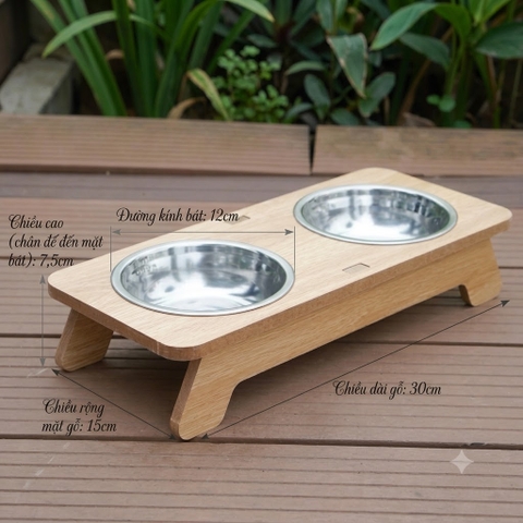 Bát đôi gỗ chống gù 30x15x7.5cm - Cutepets