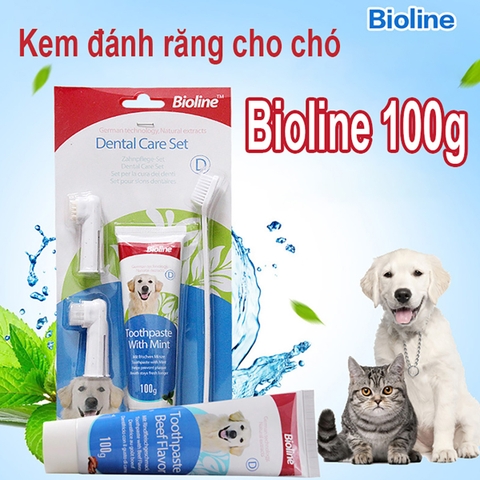Kem đánh răng cho chó Bioline 100g kèm bàn chải - Cutepets