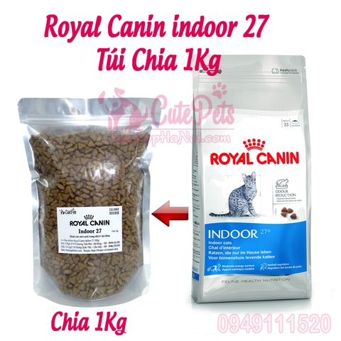 🐱 Royal Canin Indoor 27 chia 1kg Thức Ăn Cho Mèo Nuôi trong Nhà  - CutePets