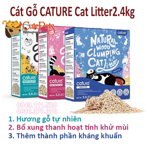 Cát Gỗ Cature 5.3L Cát Mèo mèo đổ được bồn cầu