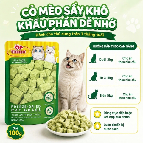 Cỏ mèo viên sấy khô Tibaopet Cat Grass gói 100g - Cutepets