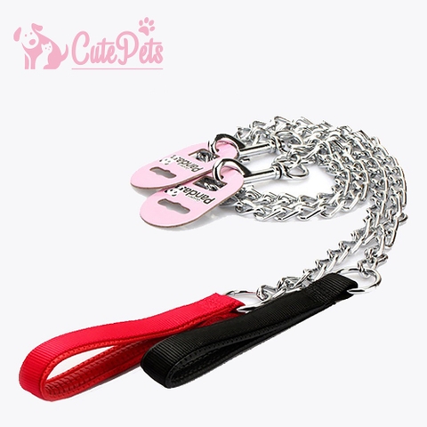 Dây dắt inox tay cầm lót da cao cấp Panda dành cho thú cưng Dây xích chó - Cutepets