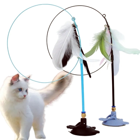 Đồ chơi mèo cần câu cán thép đế mút sàn - tự chơi không cần Sen (dài 90cm) - Cutepets