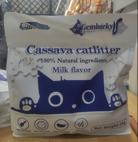 Cát vệ sinh cho mèo, cát sắn Gemlucky Cassava Catlitter 2kg -Hương sữa