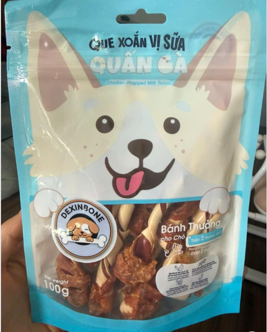 Xương cho chó, Que xoắn vị sữa cuốn gà  DEXINBONE 100g