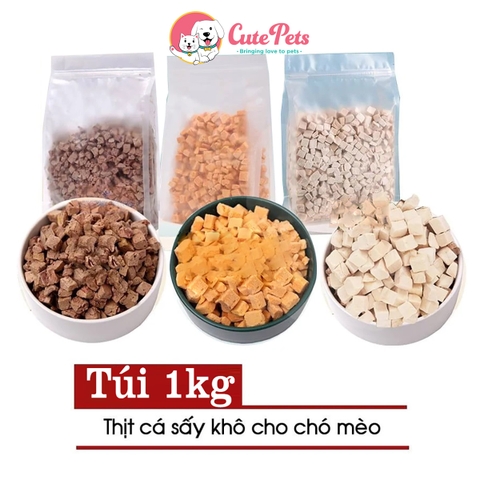 Thịt sấy cho chó mèo bịch lớn 1kg Sấy Thịt gà, Trứng, Gan - Cutepets