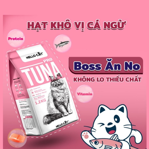 Thức ăn mèo Hello Cat CÁ NGỪ (bao hồng) - Cutepets