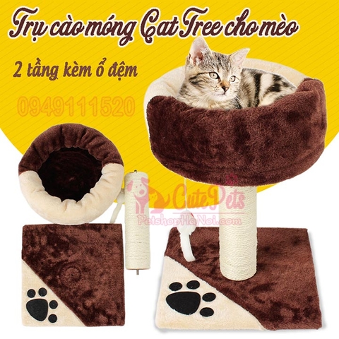 Trụ cào móng Cat tree 2 tầng kèm ổ đệm - CutePets