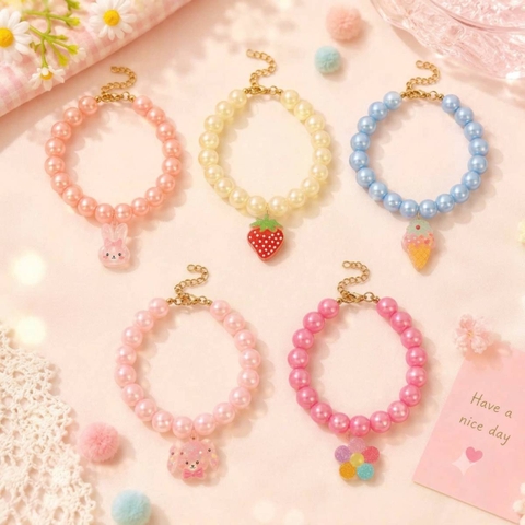 Vòng cổ ngọc trai sắc màu có móc điều chỉnh - Cutepets