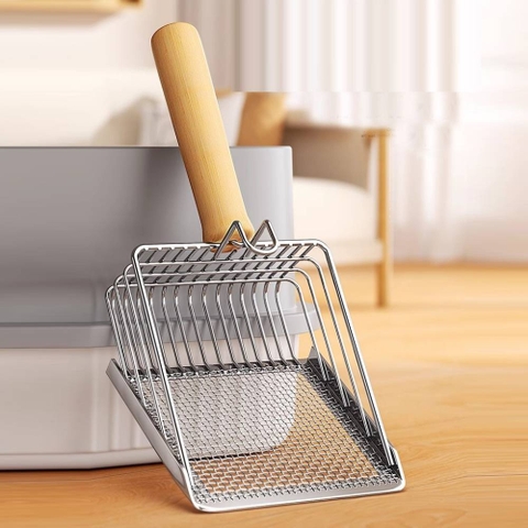 Xẻng xúc cát mèo inox cán gỗ size 28cm - Cutepets