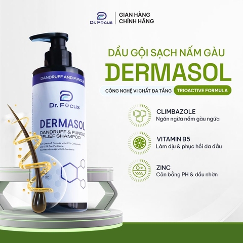 Dầu gội sạch gàu nấm Dermasol, dầu gội dược liệu giảm ngứa da đầu, viêm da tiết bã, không gây khô tóc Dr. Focus 250ml