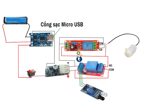 Bộ Linh Kiện Chế Máy Rửa Tay Máy Rót Rượu Dùng Pin Sạc 18650 Có Cổng Sạc Micro USB