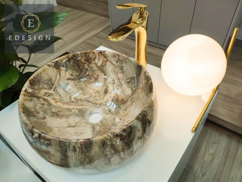 Chậu rửa mặt Ceramic Lavabo vân đá loại tròn