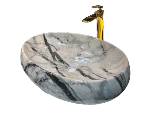 Chậu rửa mặt Ceramic Lavabo vân đá loại bầu dục