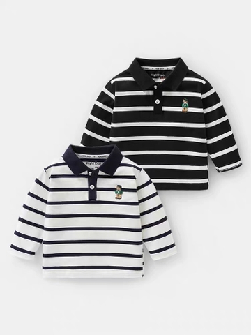 SÉT 2 ÁO POLO KẺ THÊU GẤU BT