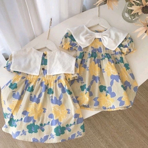 VÁY HOA XOÈ CỔ TRẮNG CHO BG